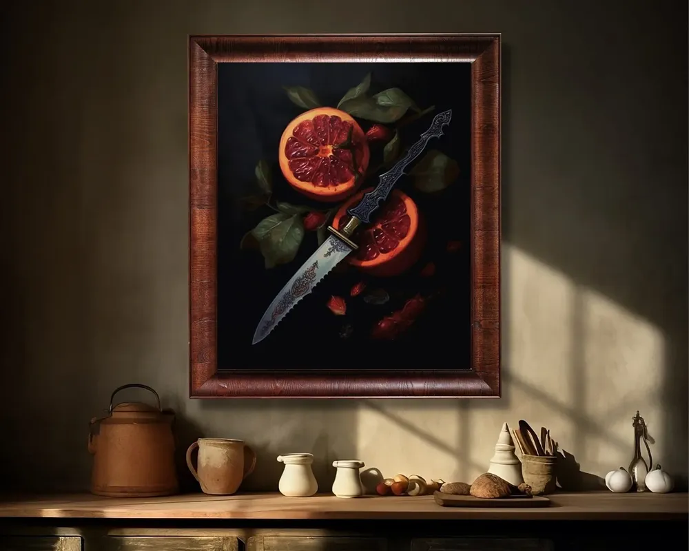 Dagger Sword And Blood Orange Gothic Botanical Art Print - Image 3