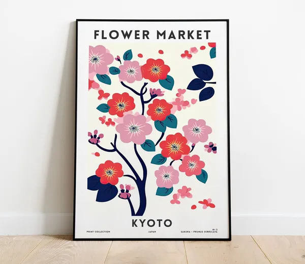 Kyoto Flower Market Art Print, Colorful Floral Decor