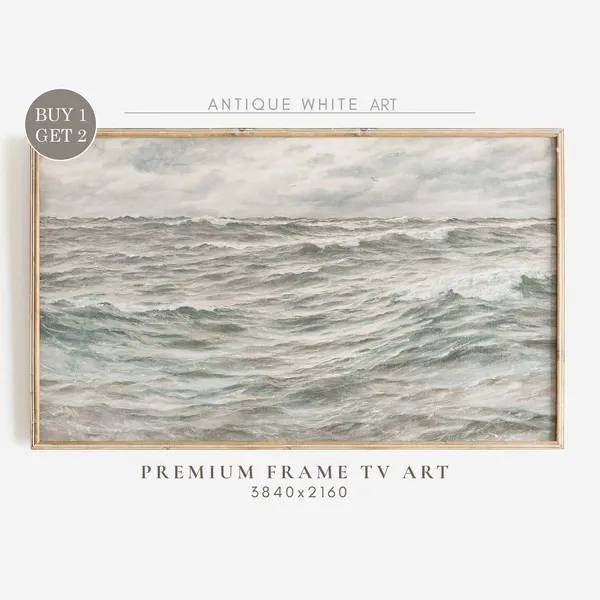 Ocean Frame TV Art, Neutral Vintage Seascape