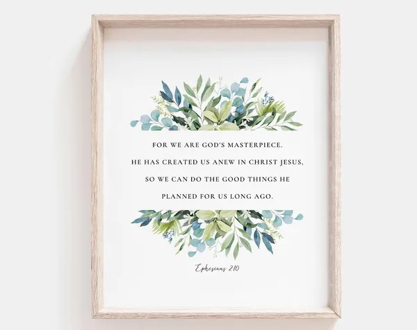 Ephesians 2:10 Bible Verse Botanical Scripture Art Print