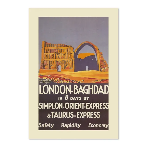 London to Baghdad Vintage Style Train Travel Poster