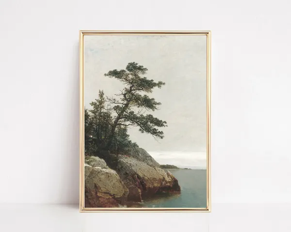 Vintage Lake Painting, Summer Lake House Art Print
