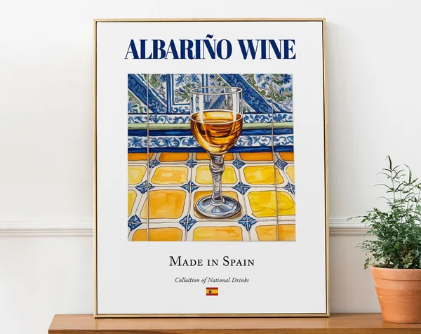 Albariño Wine On Maiolica Tile, Kitchen Bar Poster