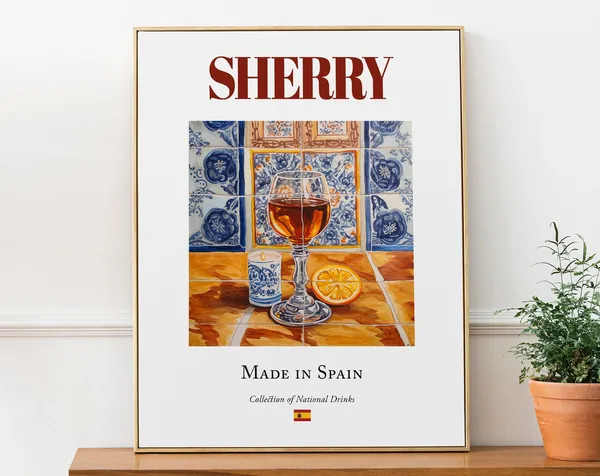 Sherry on Maiolica Tile, Spanish Beverage Poster