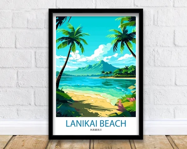 Lanikai Beach Hawaii Travel Poster, Lanikai