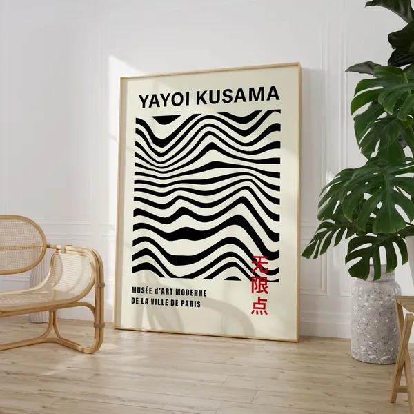 Yayoi Kusama Exhibition Poster, Minimalist Japanese Decor