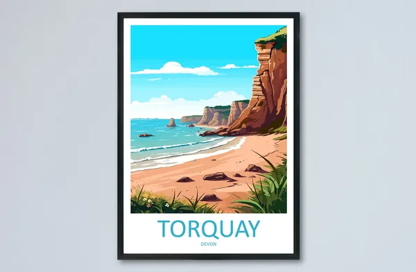 Torquay Cliffs Travel Poster, England Wall Art