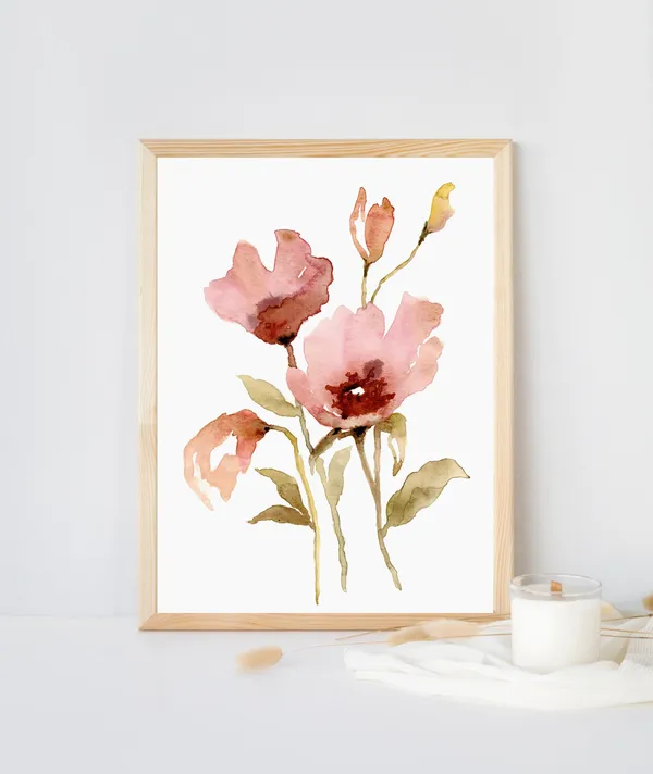 Botanical Watercolor Floral Art Print, Summer Decor