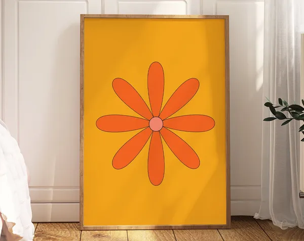 70s Daisy Art Print, Mid Century Modern Retro Flower