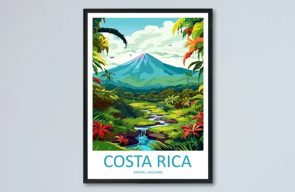 Costa Rica Arenal Volcano Travel Poster, Arenal Volcano