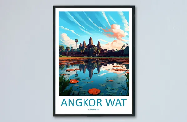 Angkor Wat Travel Poster, Cambodia Landmark