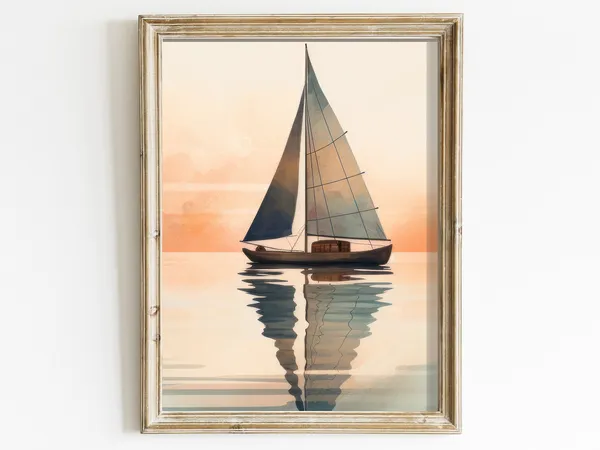 Vintage Nautical Sailboat Watercolor Art Print