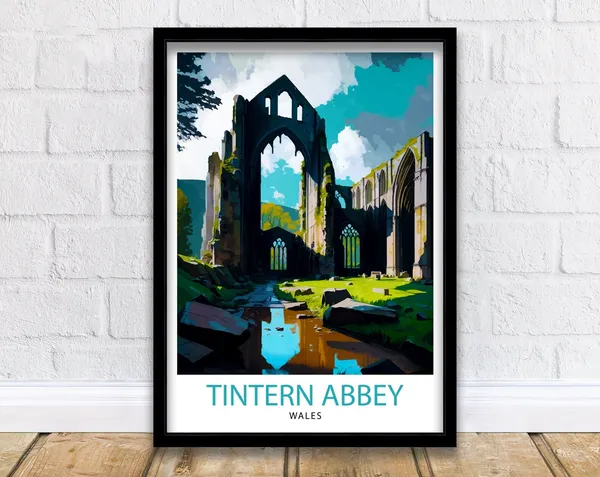 Tintern Abbey Wales Travel Poster, Travel Art