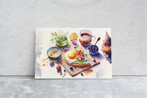 Watercolor Breakfast Art, Colorful Eggs Kitchen Art Print