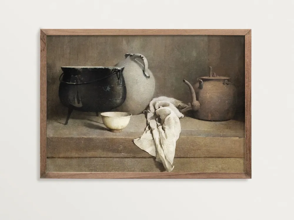 Farmhouse Rustic Kitchen Antique Oil Painting Print