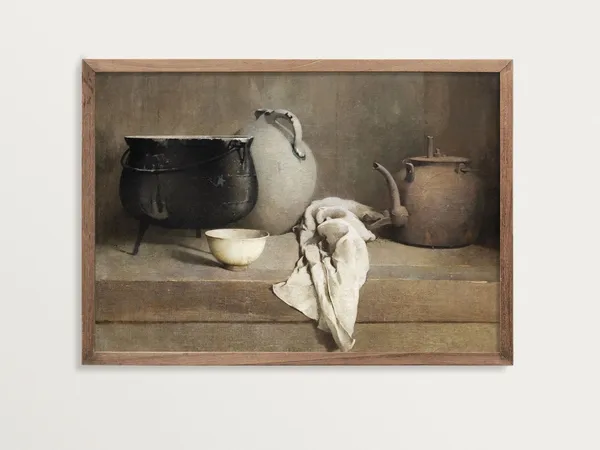 Farmhouse Rustic Kitchen Antique Oil Painting Print
