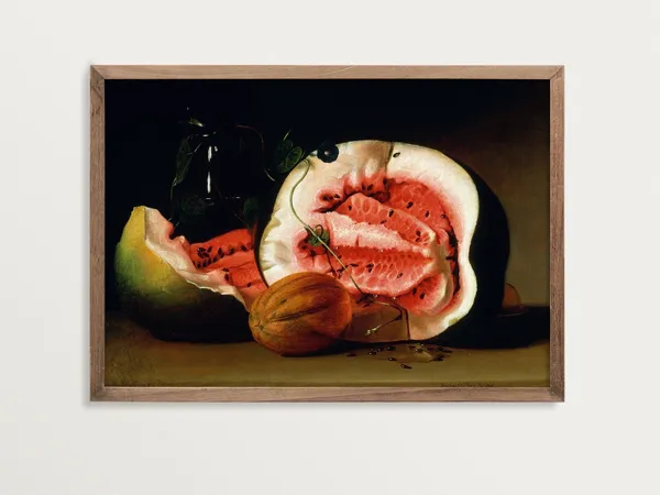 Watermelon Still Life, Antique Oil Painting Art Print