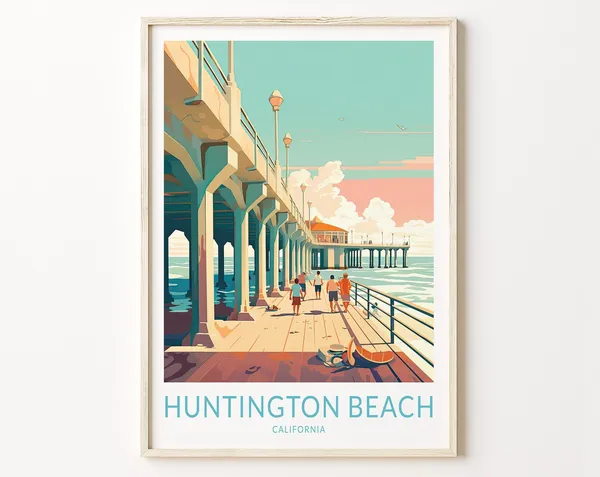 Huntington Beach California Travel Poster, Coast Decor