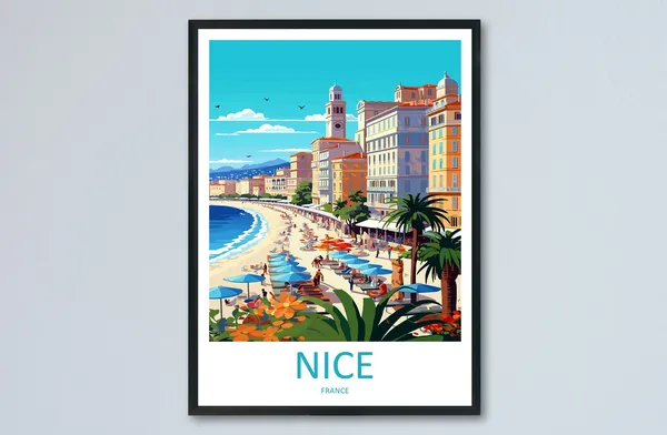 Nice France Travel Poster, Cityscape Art Print