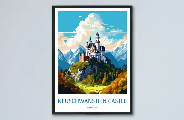 Neuschwanstein Castle Travel Poster, Germany Landscape