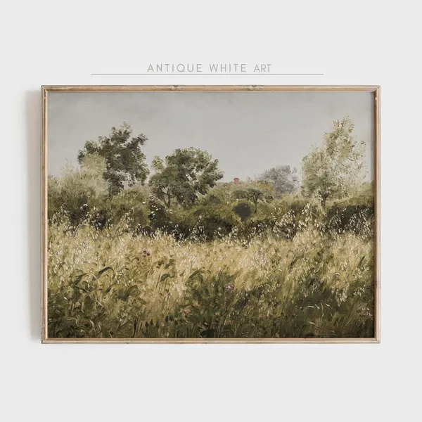 Wildflower Field Landscape Vintage Meadow Art Print
