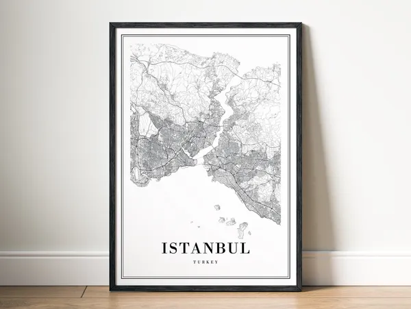 Istanbul Map Poster, Black and White Travel Art