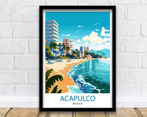 Acapulco Mexico Travel Poster, Home Living Decor