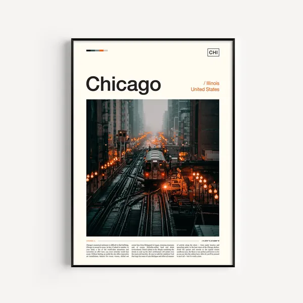 Chicago Skyline Travel Poster, City Wall Art