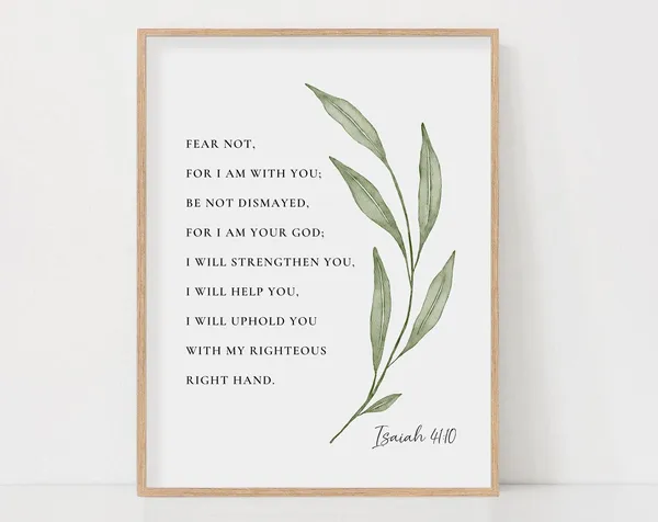 Isaiah 41:10 Botanical Scripture Art Print, Christian Home