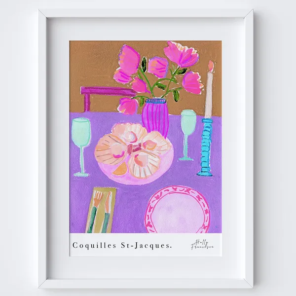 Scallops Watercolor Kitchen Food Art Print