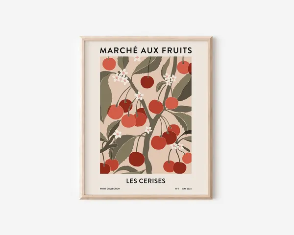 Cherries Print, Fruit Market Botanical Art Print