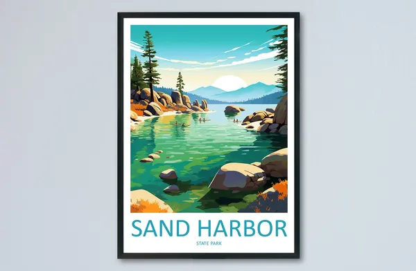 Sand Harbor State Park Travel Poster, Nevada Landscape