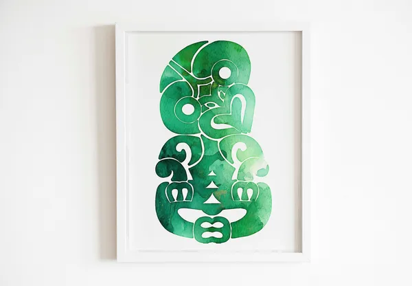 Tiki Watercolor Maori Art Print, New Zealand Travel