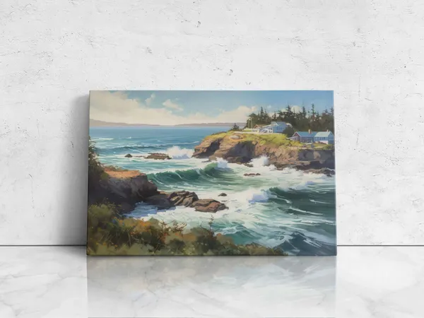 Depoe Bay Oregon Harbor Oil Painting Poster Print