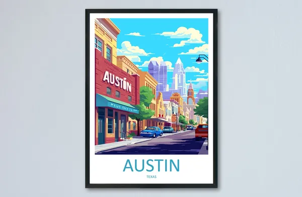 Austin Travel Poster, Texas Travel Wall Art