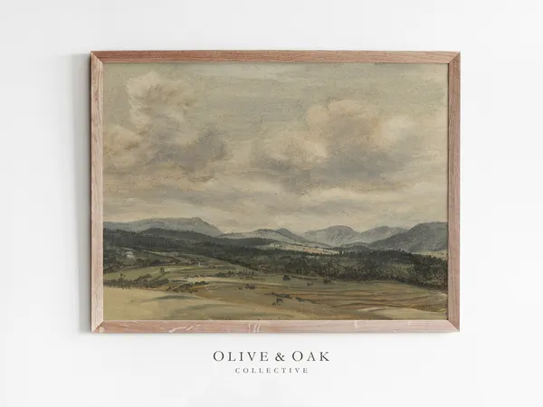 Muted Watercolor Landscape, Cottagecore Art Print