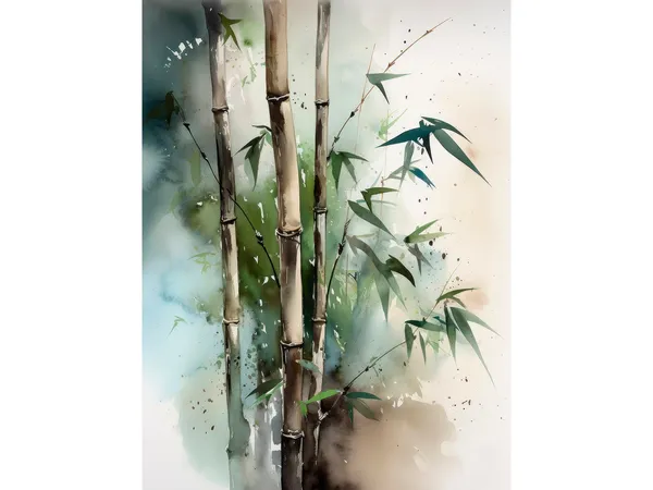 Bamboo Watercolor Art Print, Minimalist Tree Decor