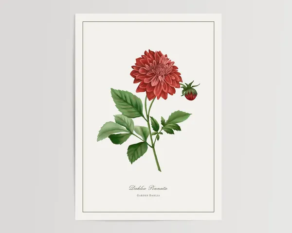 Garden Dahlia Watercolour Art Print, Floral Home Decor