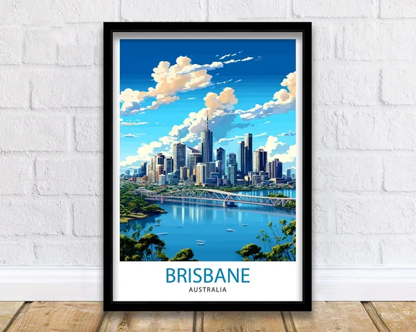 Brisbane Australia Travel Poster, Cityscape Art Print