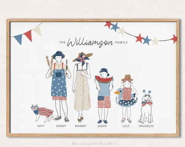 Custom Family Portrait 4th of July Sign Art Print