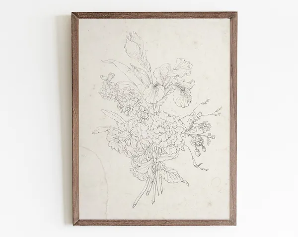 Vintage Bouquet Sketch, Antique Floral Art Print