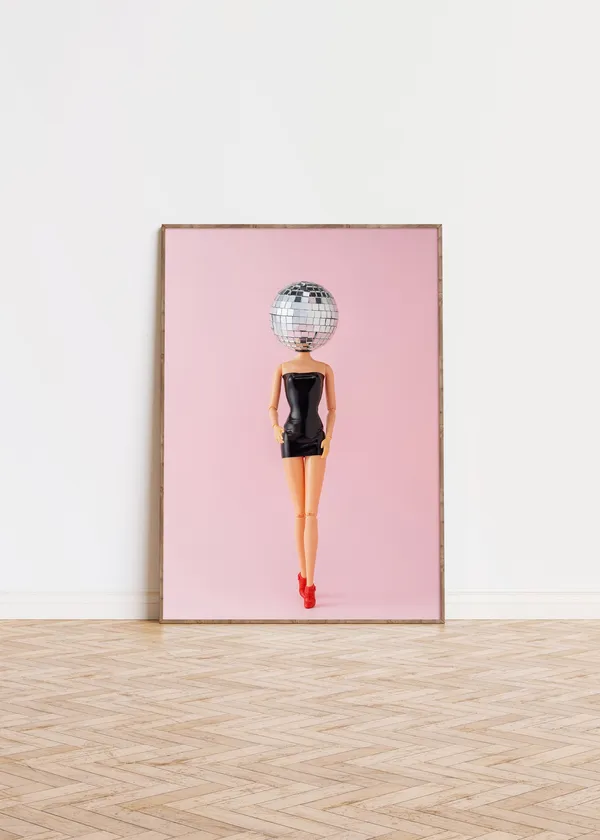 Retro Doll Disco Ball Y2K Art Print, Dorm Decor