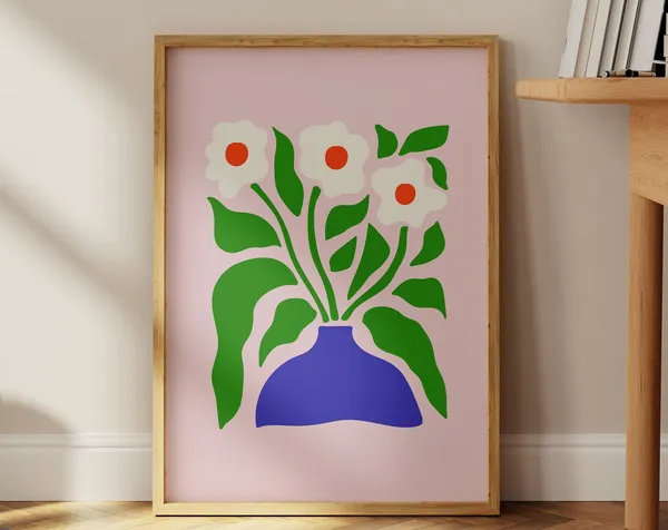 Retro Colorful Flower Print, Nordic Bouquet Poster
