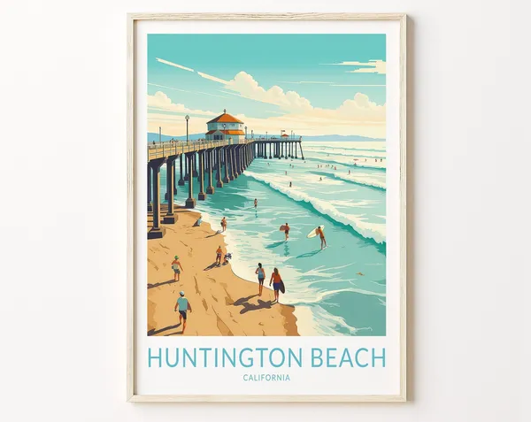 Huntington Beach California Travel Poster, Coast