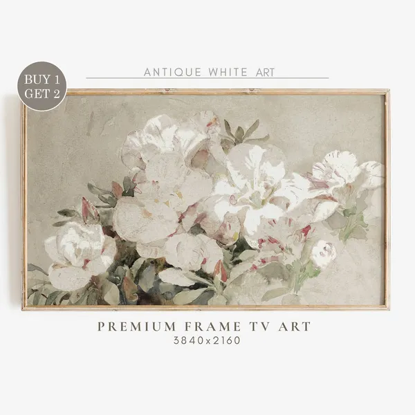 Neutral Flower Frame TV Art, Vintage Floral Print