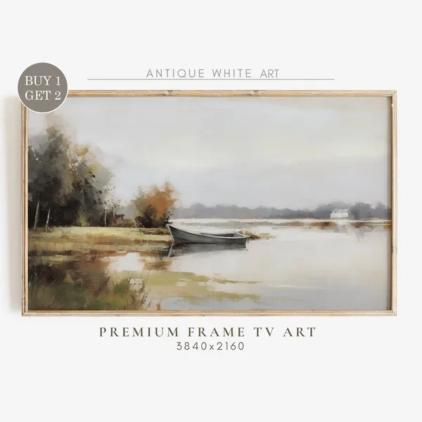 Muted Lake Watercolor Landscape Vintage Country Art Print
