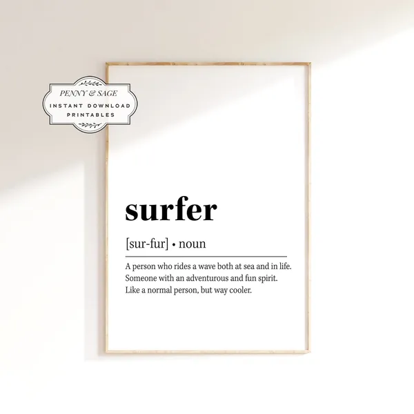 Surfer Definition Print, Surf Decor Wall Art