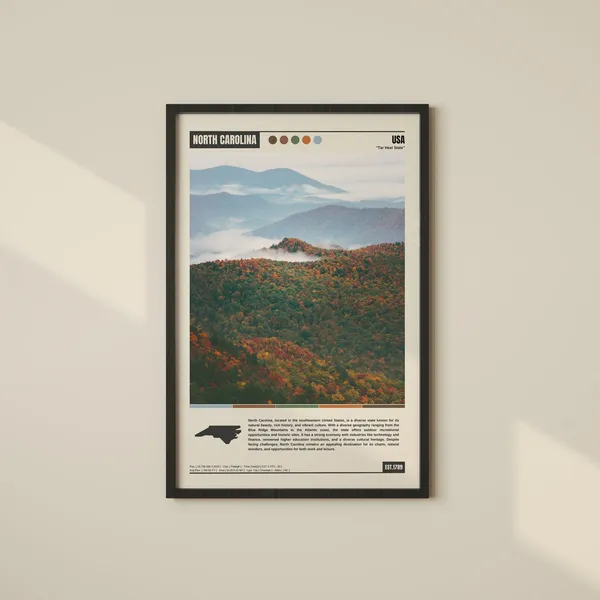North Carolina Travel Poster Print, State Wall Art