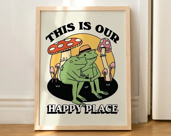 Retro Frog and Mushroom Romantic Quote Art Print