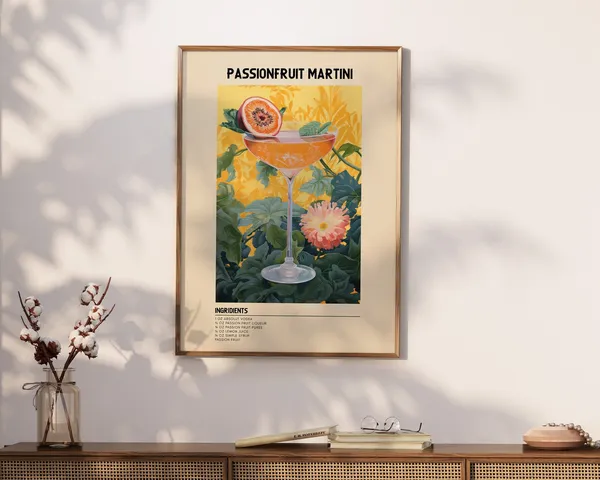 Passion Fruit Cocktail Art Print, Bar Cart Decor